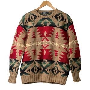 Vintage Polo Ralph Lauren Hand Knit Wool Southwestern Aztec Sweater Men’s M 90s